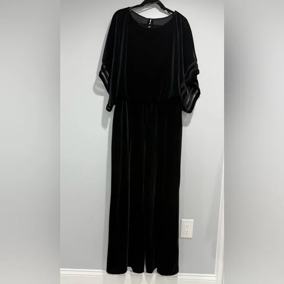 Jessica Howard Womens Black Velvet Wide-Leg Jumpsuit Size L - Picture 3 of 11